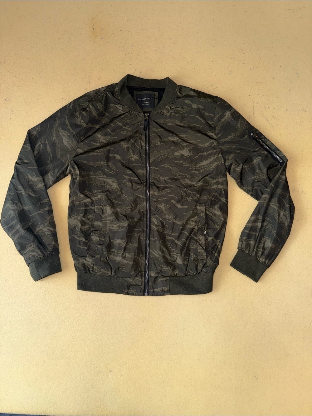 No Boundaries Men's Dark Olive Camo Bomber Jacket